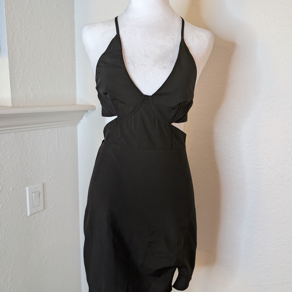 NWT PacSun Black Backless Cut-out Satin Dress